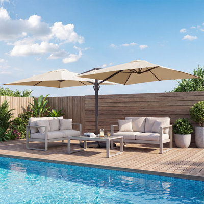 10 pi. X 10 pi Parasol de patio en porte-à-faux à double face avec inclinaison - Parasol d'extérieur extra large pour patio et jardin