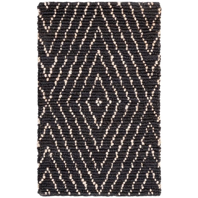 Wilmore Hand Woven Jute/Cotton Geometric Rug in Black, Rectangle 2' x 3'
