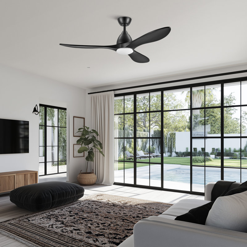 Ventilateur de plafond à 3 pales avec lumière DEL à intensité variable et télécommande, Noir mat, 52 po de largeur