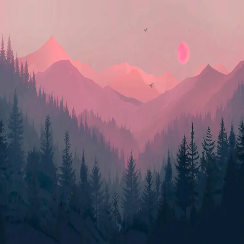 Pink Sunset Over Forested Mountains,  105.96" L x 138" W
