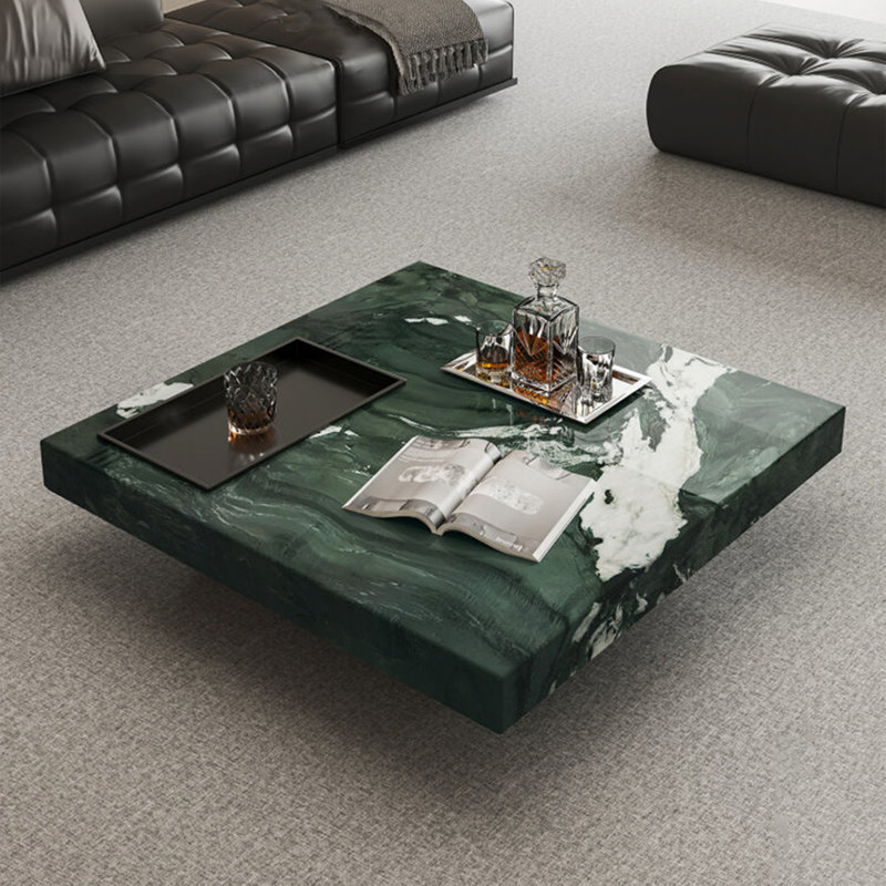 Luxury-Style Square Marble Coffee Table, 11.8" H x 43.3" W x 43.3" D
