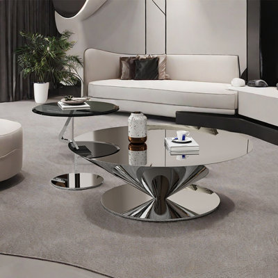 Stainless steel floating saucer coffee table