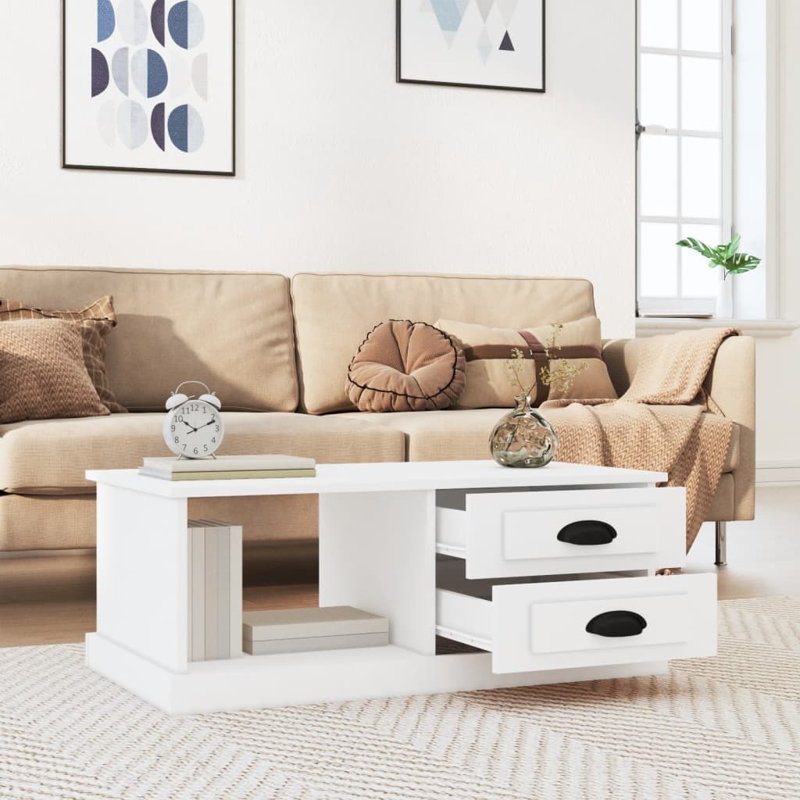 Templeville Floor Shelf Coffee Table with Storage, White