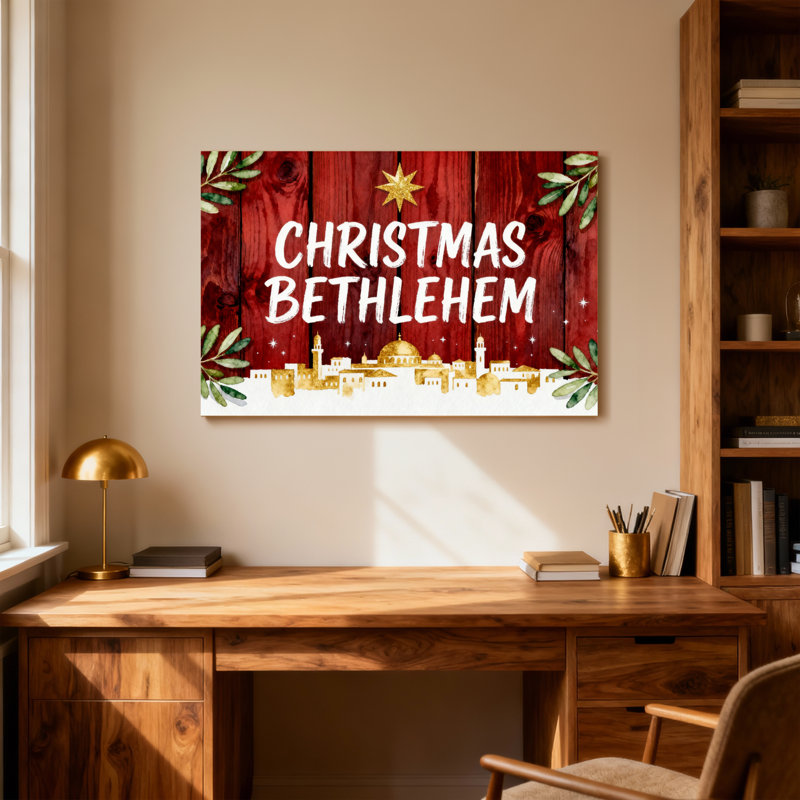 Noël, Noël, Bethléem, étoile de bois, paysage urbain, verdure, H 28 po x l 40 po