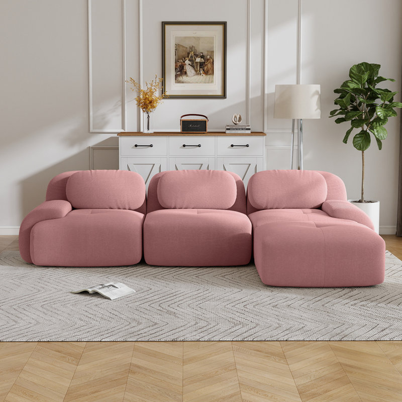 Boneless L-Shaped Modular Sofa Luxurycorduroy Fabric Fabric 32D High-Resilience Sponge For Living Rooms Bedroom