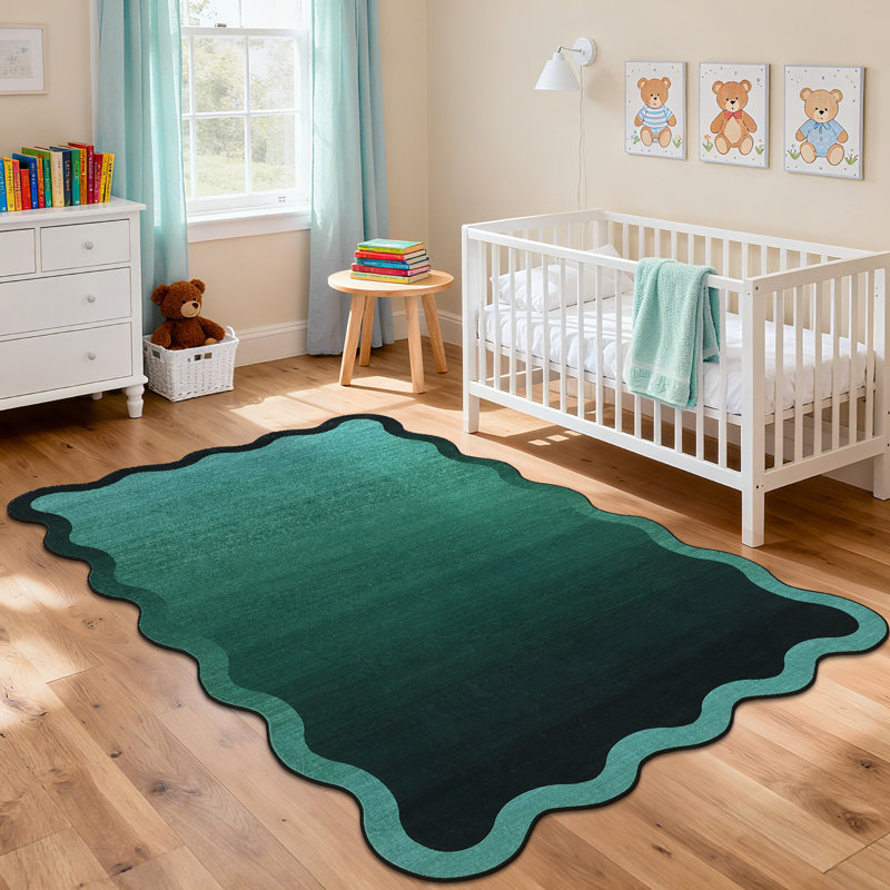 Scalloped Area Rug Washable Modern Carpet with Non-Slip Backing, Decorative Ombre Floor Rug, Stain-Resistant Low Pile Indoor Mats for Bedroom, Living Room, Nursery