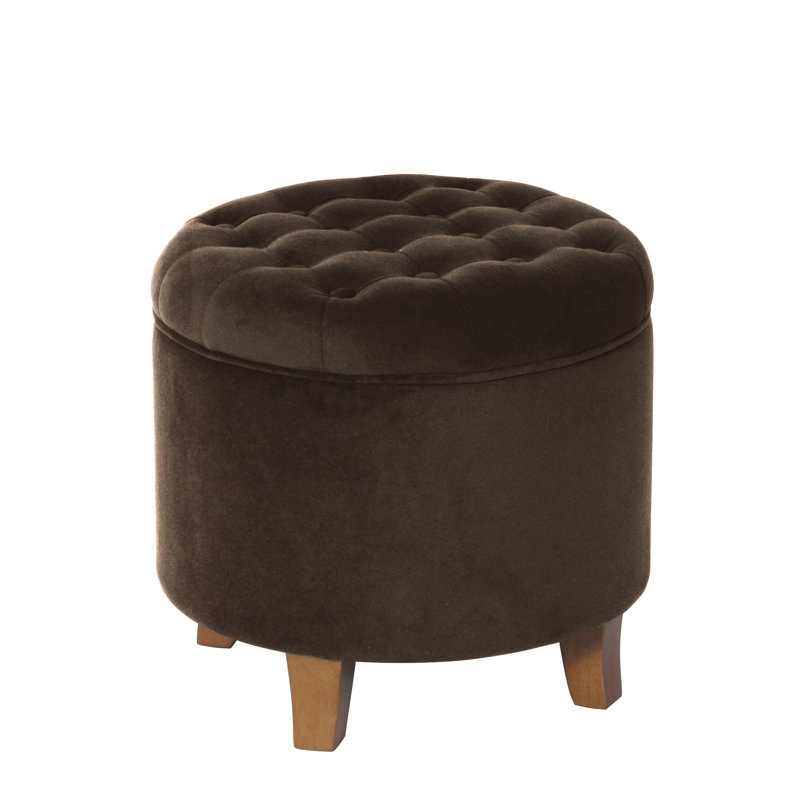 Round Button-Tufted Storage Ottoman, Chocolate Velvet