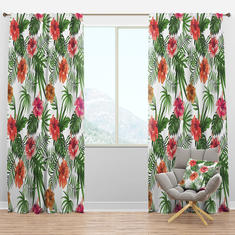 Panneau de rideau simple semi-diaphane avec passe-tringle Mid-Century Tropical Botanicals, l 52 po x L 90 po