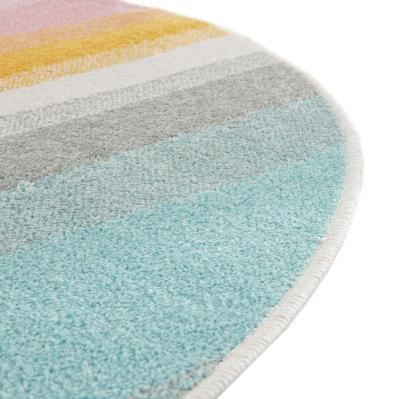Whimsy Kids Round Ivory and Multi-Color Synthetic Rug