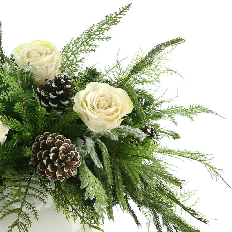 Rose, Evergreen And Cedar Holiday Arrangement