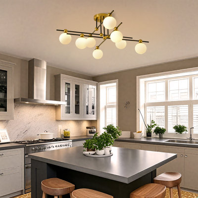 8-Light Mid-Century Modern Semi-Flush Ceiling Light