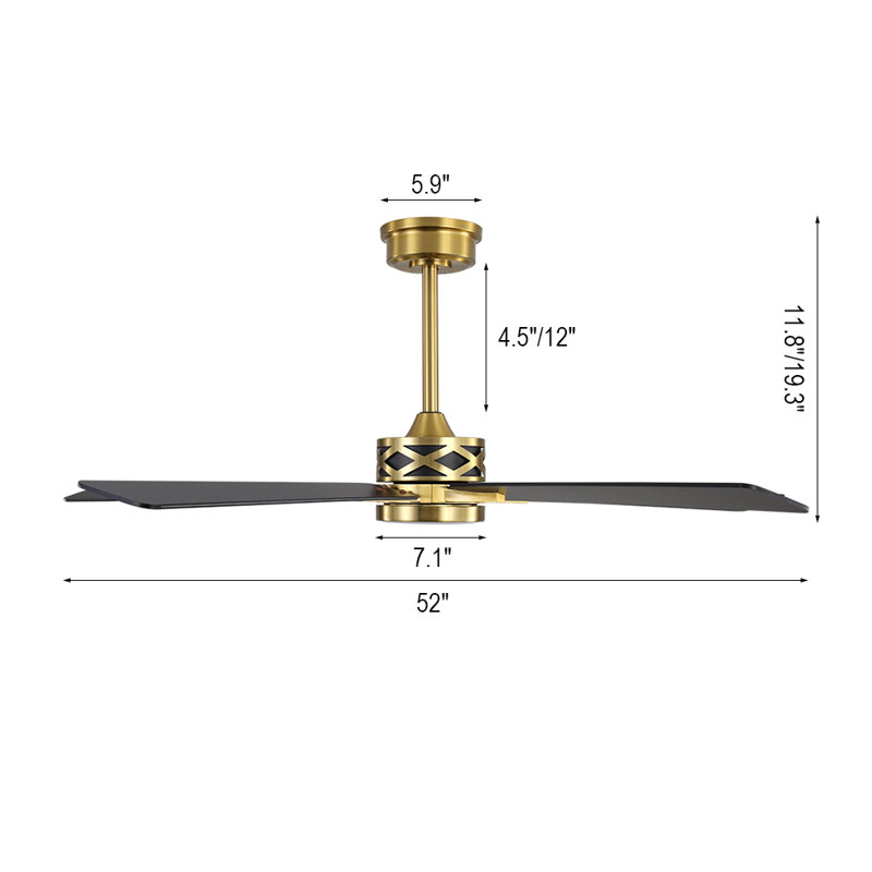 Portico 5 Blades Indoor Ceiling Fan with Light Kit and Remote, Black, Gold, 52"