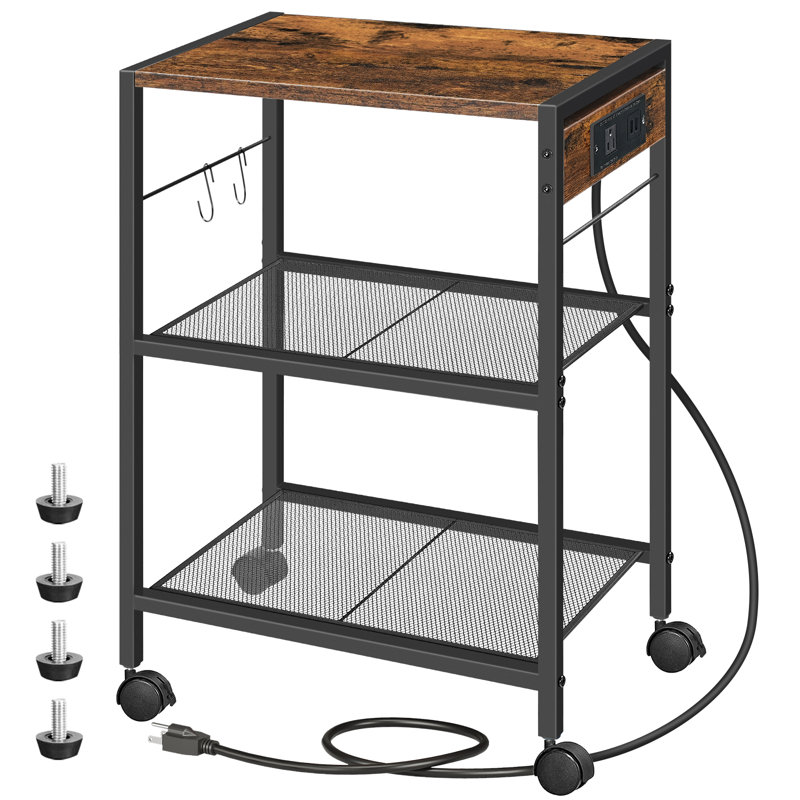 Rustic Brown 3-Tier Industrial Printer Stand with Wheels