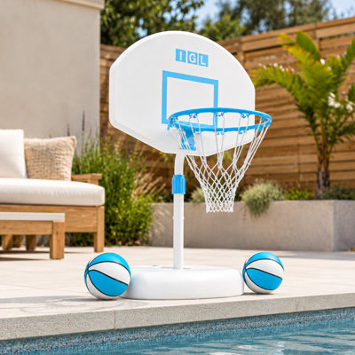 IGL 28" Adjustable Modern Pool Basketball Hoop with 2 Basketballs for Pool Parties and Backyard Games