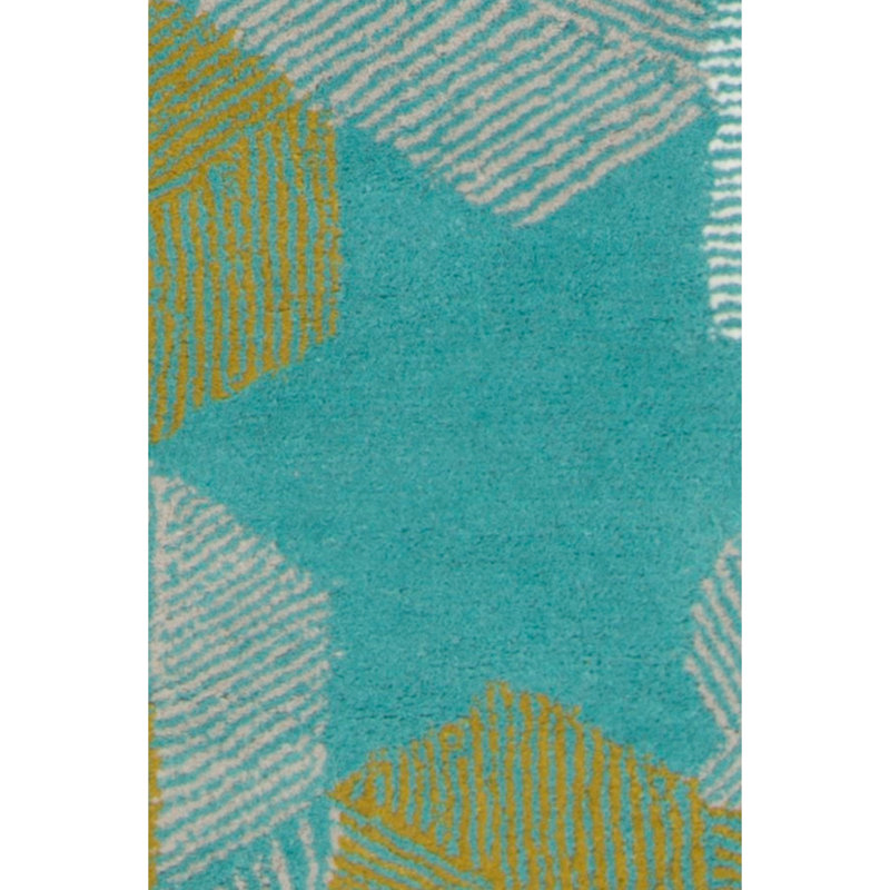 Tapis en laine / viscose touffeté à la main Jessica Swift bleu sarcelle / blanc / noir / rose, Rectangle 5 pi x 7 pi 6 po