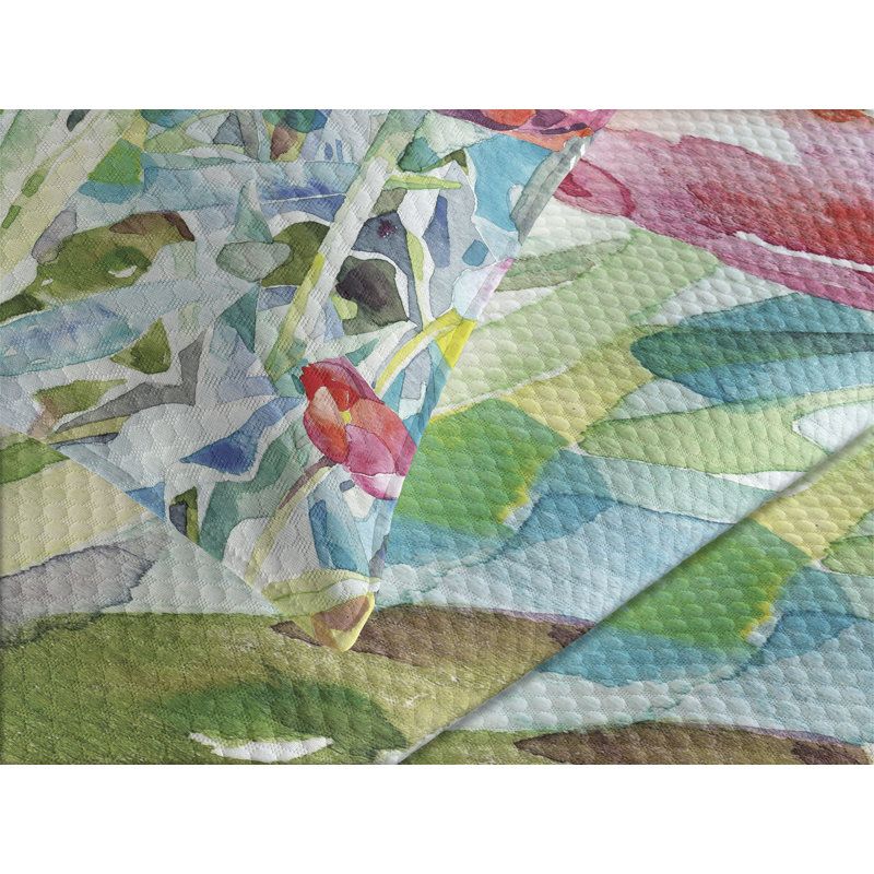 Colorful Floral Polyester Queen Bedspread Set with Pillow Shams