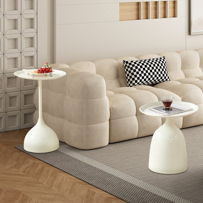 Small Coffee Table Set Of 2, Round Coffee End Table With Metal Frame White Side Table Centre Table For Living Room, Bedroom And Balcony, Modern Style