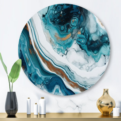 Ocean Marble Hald Circle Abstract III - Abstract Marble Round Wall Art on Metal