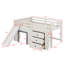 Lit mezzanine double pleine grandeur avec glissière et 3 tiroirs de rangement, cadre de lit mezzanine en bois à fonctions multiples avec 2 portes
