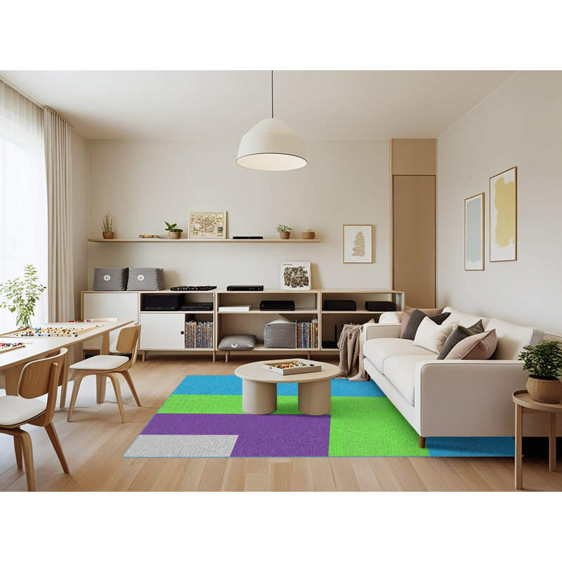 Tapis bleu/vert/mauve à motif Nässjö, Rectangle 7 pi x 9 pi