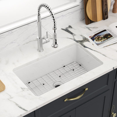 32 x 19 In. Rectangular White Fireclay Dual Drop In/Undermount Kitchen Sink Single Bowl Deep Ceramic Sink