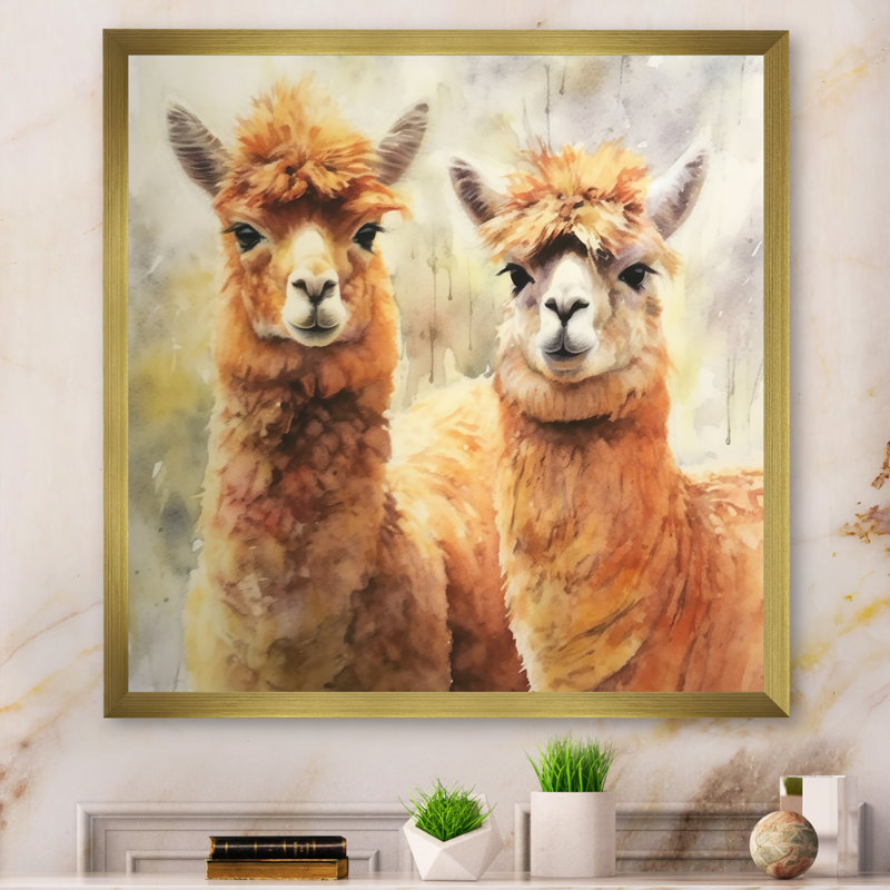 " Graceful Alpacas ", Gold Single Picture Framed, 30" H x 30" W x 1" D