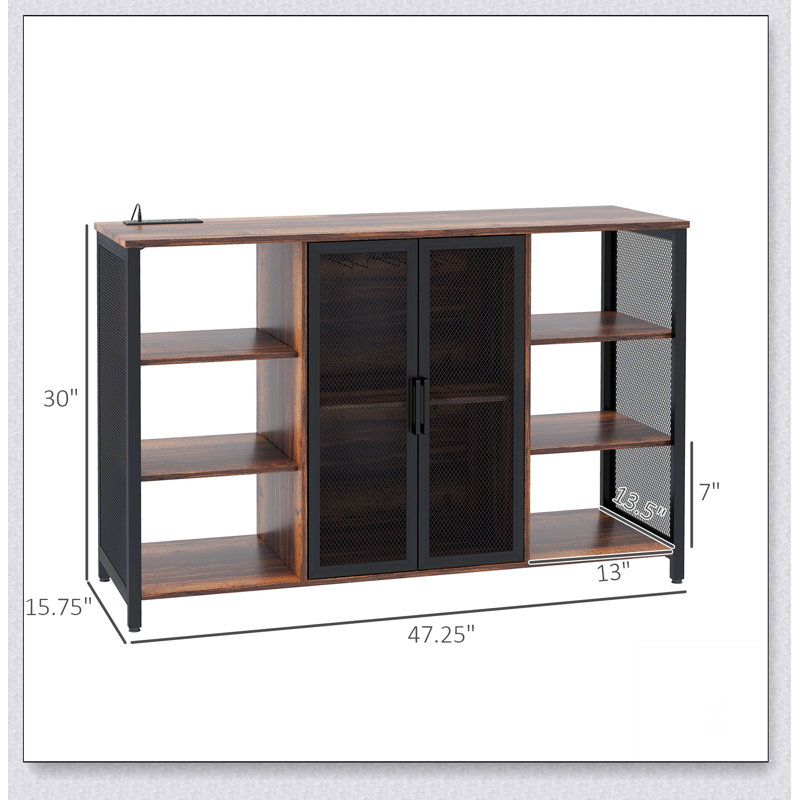 Armoire à vin à DEL avec supports en verre pour station de charge, brun rustique