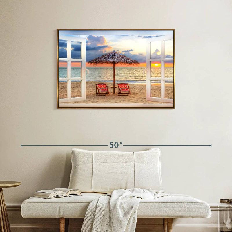 Fenêtre sur l'été Faustine, Cadre flottant doré, 37 po x 25 po
