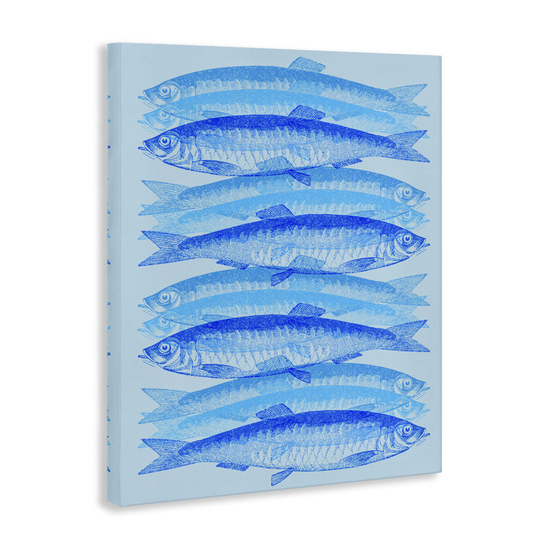"Blue Layered Fish", art mural par Daphne Polselli, H 30 po x l 24 po