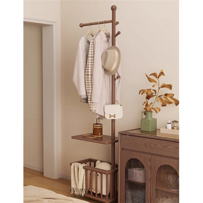 Multifunctional Solid Wood Clothes And Hat Stand With Laundry Basket