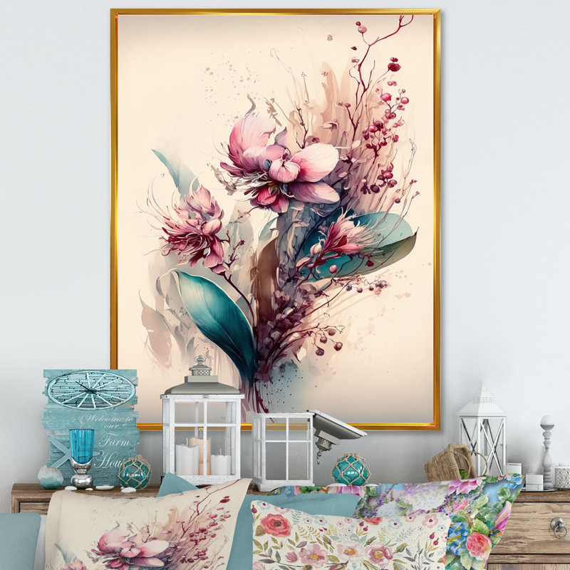 «Celina Orchid Floral Design II», reproduction sur toile, H 40 po x l 30 po x P 1,5 po, Toile avec cadre flottant or
