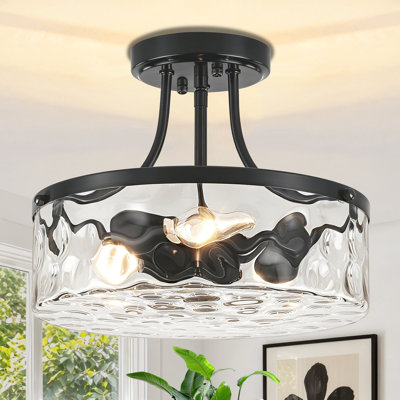 3 - Light Gold Semi Flush Mount Ceiling Light With Water Glass Shade