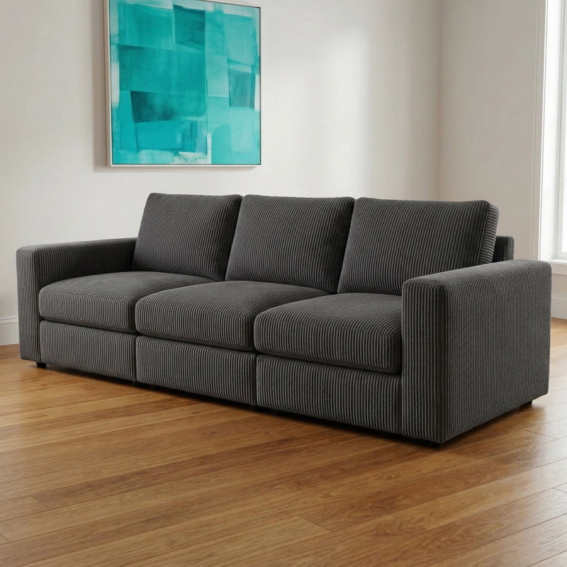 Dark Grey Fabric 3-piece Modular Sofa Set | Non-pilling | Solid Wood Frame