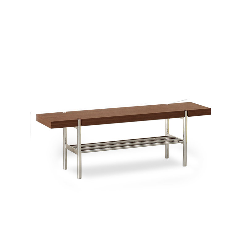 Banc à chaussures moderne en acier inoxydable et bois massif, Brun