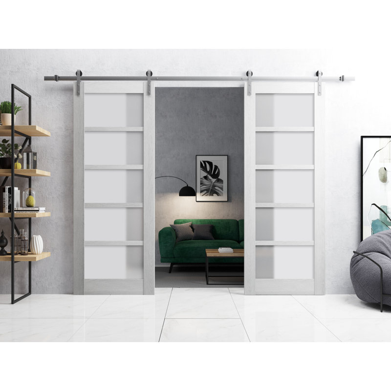 Panelled Wood Barn Door without Installation Hardware Kit, 48" x 96", Light Grey Oak
