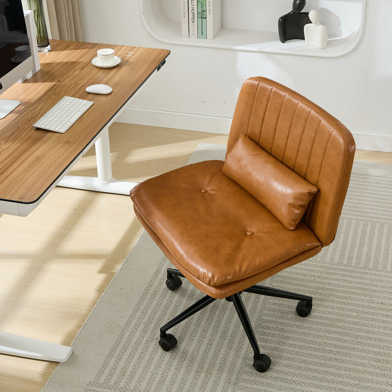 Criss Cross Legged Chair With Wheels, Comfy Rolling Office Desk Armless Chair With Pillows, Wide Swivel Vanity Chairs Computer Task Chair For Makeup, Bedroom
