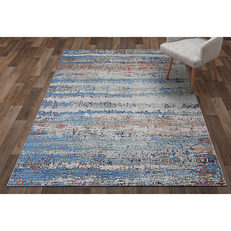 Tapis bleu / gris Atanasa, Rectangulaire 3 pi 11 po x 5 pi 6 po