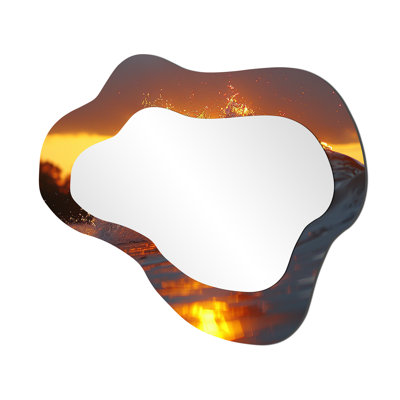 Golden Sunset Through Breaking Surf - Waves Cloud Decorative Mirror, Yellow Asymmetrical Wall Mirror, Printed Metal Art