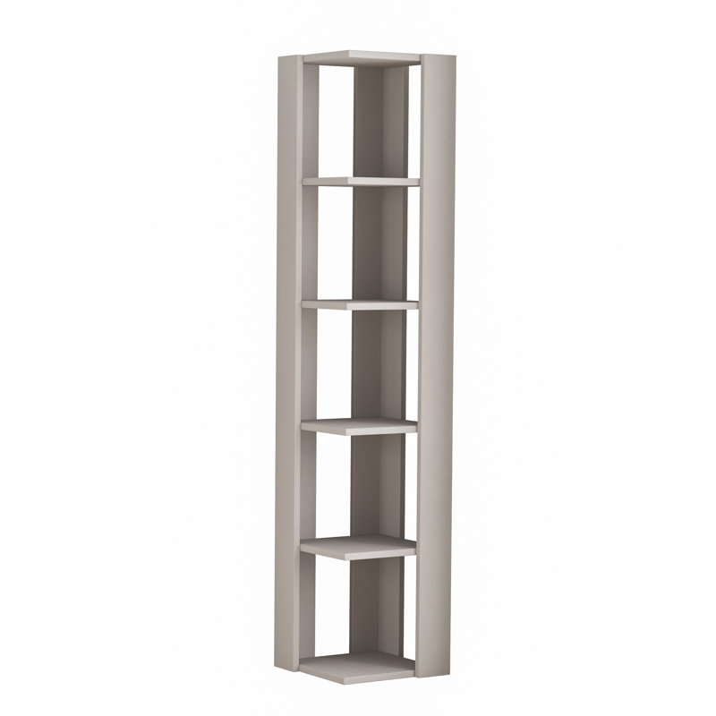 Nati Modern Corner Bookcase 5 Tiers | 34 x 34 x 161 cm | Space-Saving Design, Light Mocca