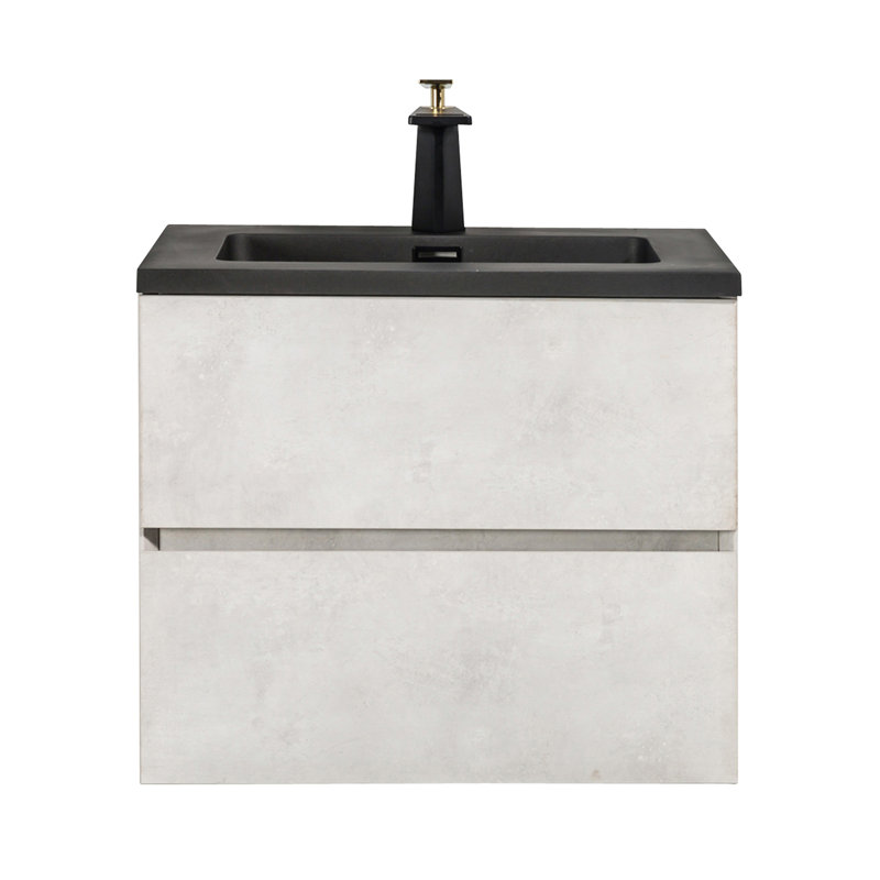 Villano 24 po L x 19 po P 2 tiroirs Meuble-lavabo avec évier simple et Comptoir en Quartz noir