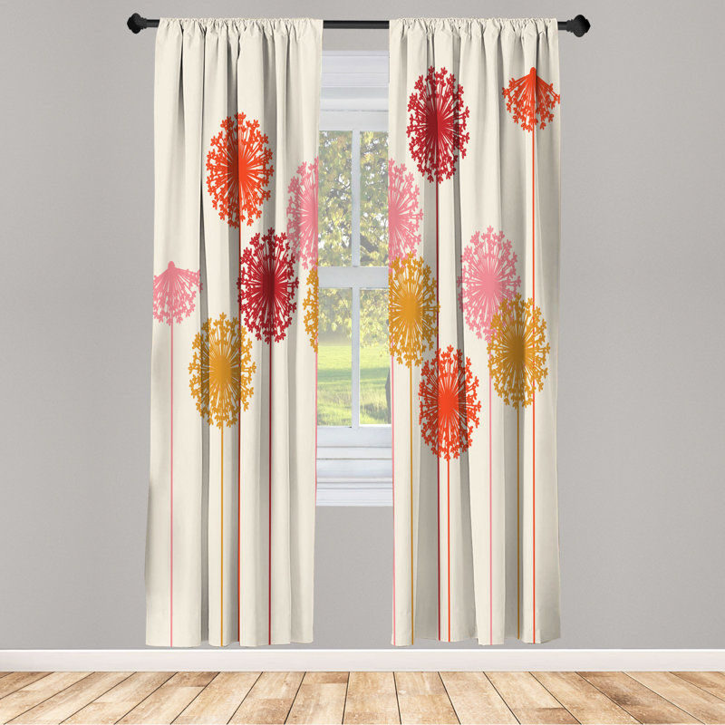 Microfiber Floral Semi-Sheer Rod Pocket Curtain Panels, 28" W x 95" L, Beige/Pink