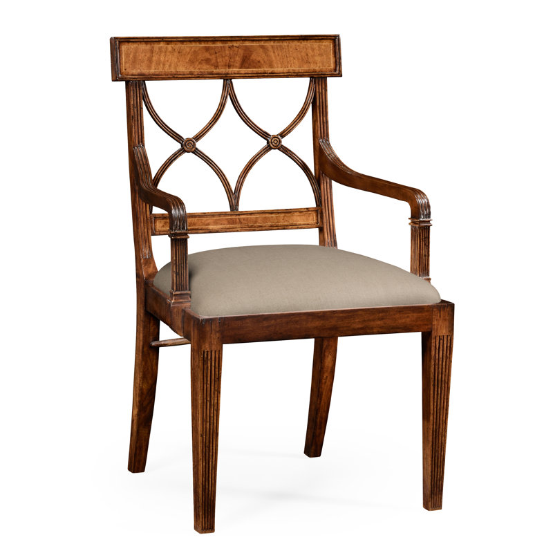 Upholstered Arm Chair, Tan, Medium Antique Mahogany