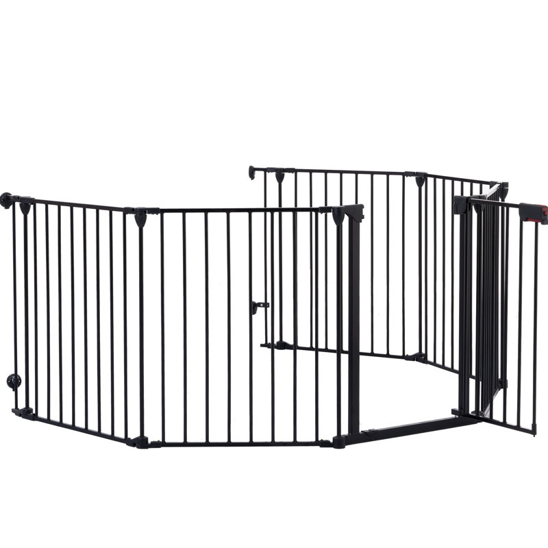 Barrière en métal réglable de 150 po. Barrière de jeu à 6 panneaux pour la maison, les escaliers et l'arbre de Noël. Barrière de foyer configurable. Arbre, foyer. Réglable, escalier
