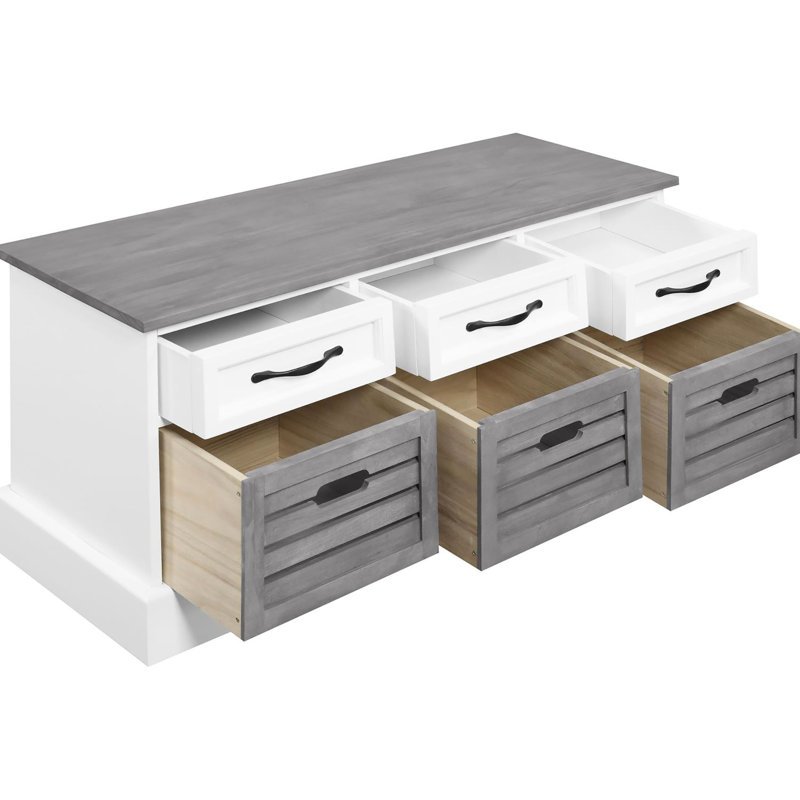 Élégant banc de rangement brun avec trois pour la décoration intérieure et 3 articles divers amovibles, Gris
