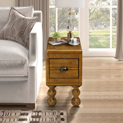 Table de bout en bois massif, table de bout rectangulaire étroite avec tiroir de 23,6 po, table de chevet rétro pour petits espaces, salon, chambre à coucher, assemblage facile