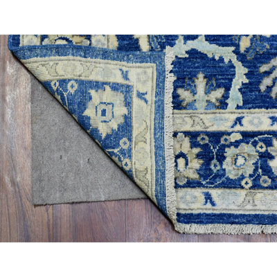 Tapis de couloir large 4 po x 11 po x 8 po bleu marine, avec motif Ziegler Mahal, teinture dense naturelle, tapis de couloir large en laine douce et veloutée noué à la main
