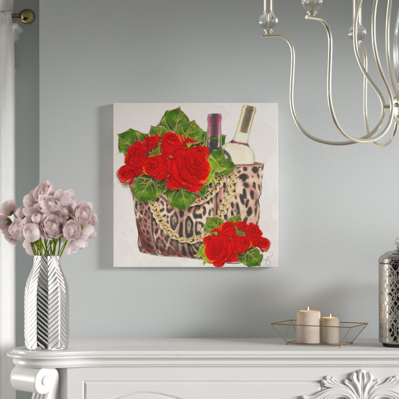 Vin et roses - reproduction sur toile, Toile tendue, H 18" x l 18" x P 1"