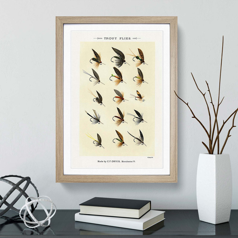 Trout Fishing Flies Version 7 by Mary Orvis Marbury - Picture Frame Painting Print, 76cm H x 50cm W x 2cm D, Oak