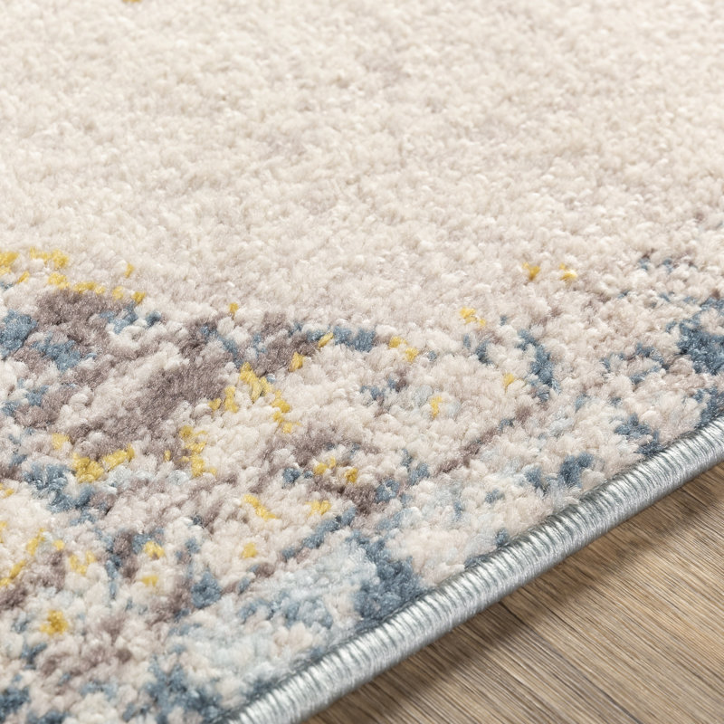 Ice Blue and Mustard Distressed Square Area Rug