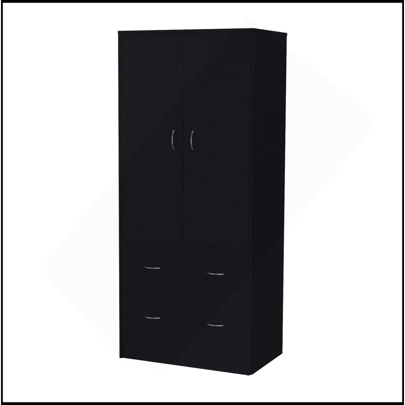 Armoire-penderie Wenden avec 2 tiroirs, 2 portes, beaucoup de rangement et une tringle, Noir